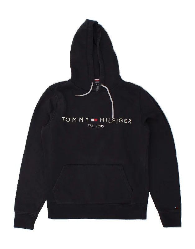 TOMMY HILFIGER Mens Graphic Hoodie Jumper Small Navy Blue Cotton