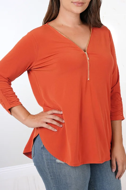 Amy Zip-Up Blouse | Copper