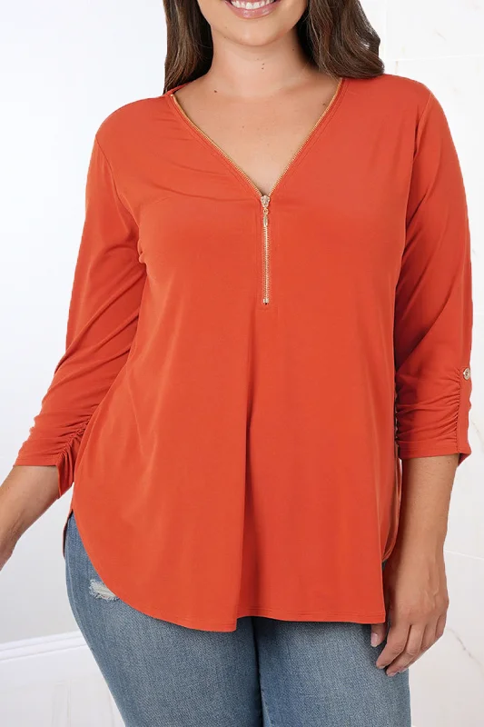 Amy Zip-Up Blouse | Copper