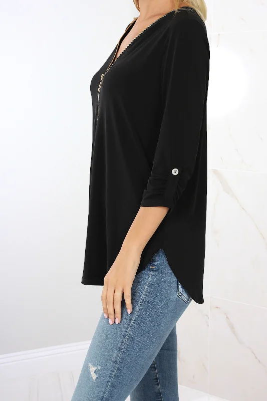 Amy Zip-Up Blouse | Black