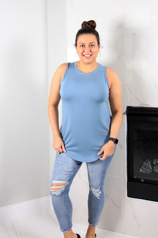 Mel Hi-Low U-Neck Top | Robin Blue