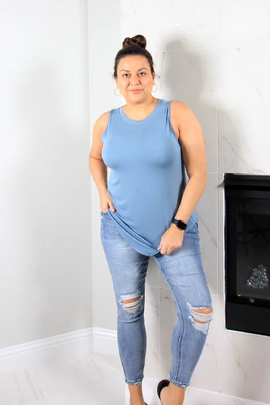 Mel Hi-Low U-Neck Top | Robin Blue