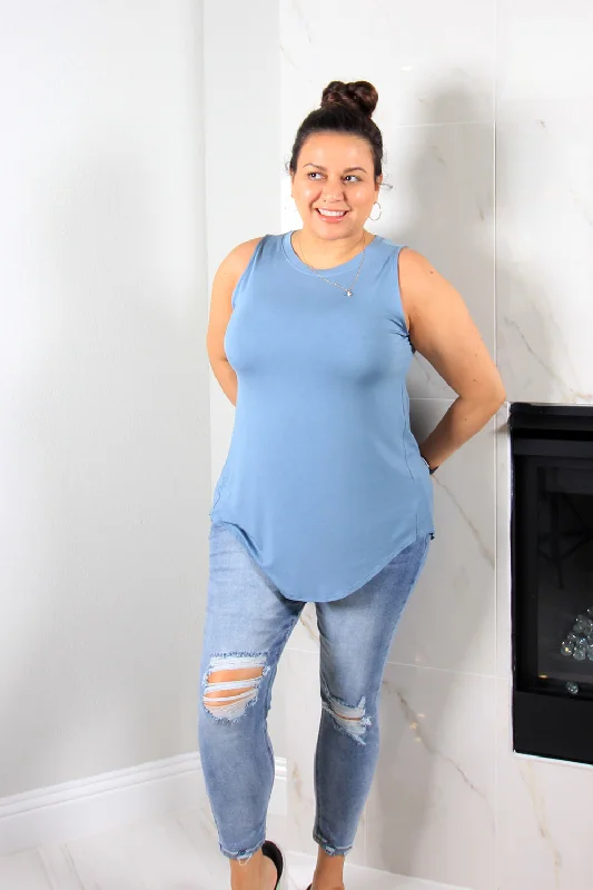 Mel Hi-Low U-Neck Top | Robin Blue