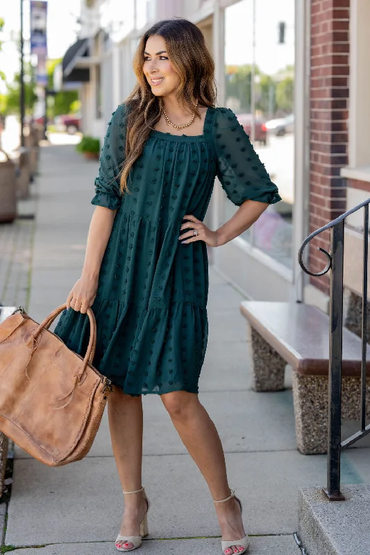 Textured Dot Tiered Half Sleeve Dress