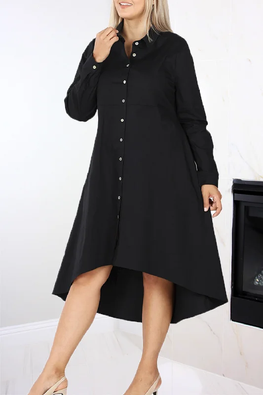 Toni High-Low Shirt Dress | Black