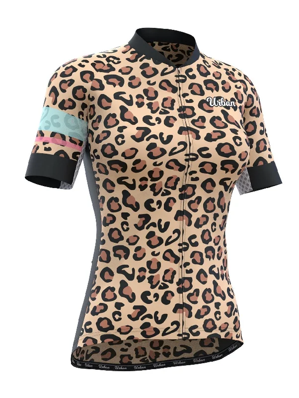 Women's Urban Leopard Print Short Sleeve Jerseys / Bib Shorts