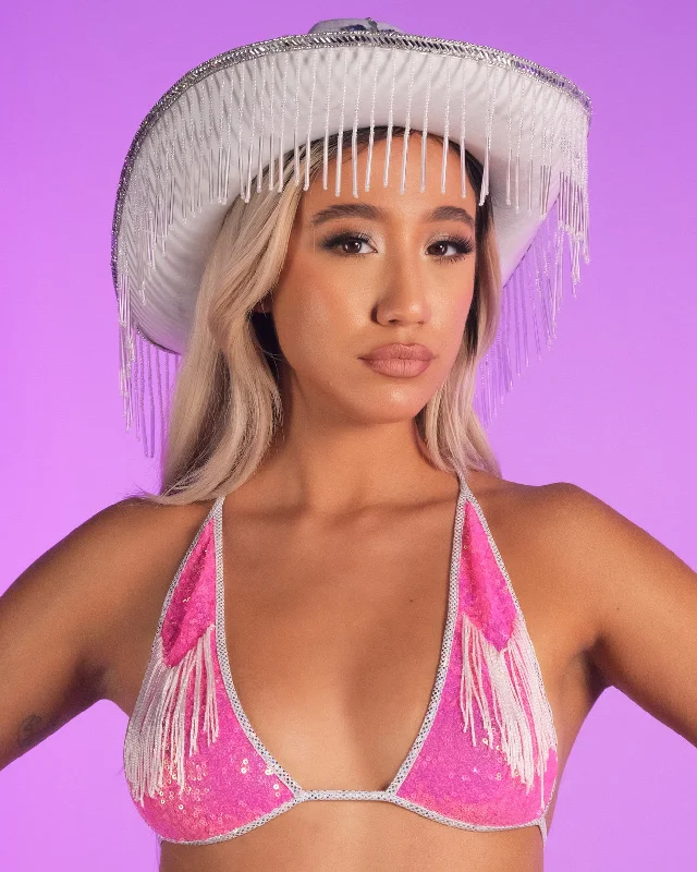 Astro Candy Pink Fringe Bikini Tie Top Crochet bikini set, Boho, Sexy, Trendy