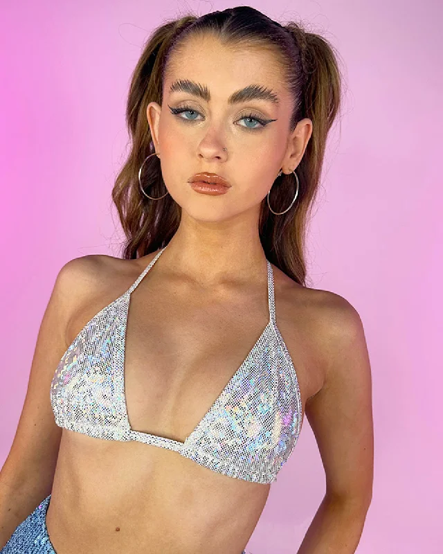 Shimmer Criss-Cross Bikini Top Drawstring bikini, Comfortable, Adjustable, Trendy