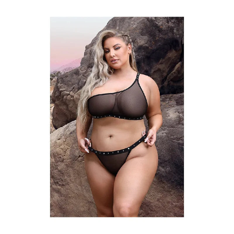 Fantasy Lingerie Vibes Bad Bitch One-shoulder Bling Bralette & Bikini Panty With Rhinestone Letterin Frilly bikini, Feminine, Trendy, Chic