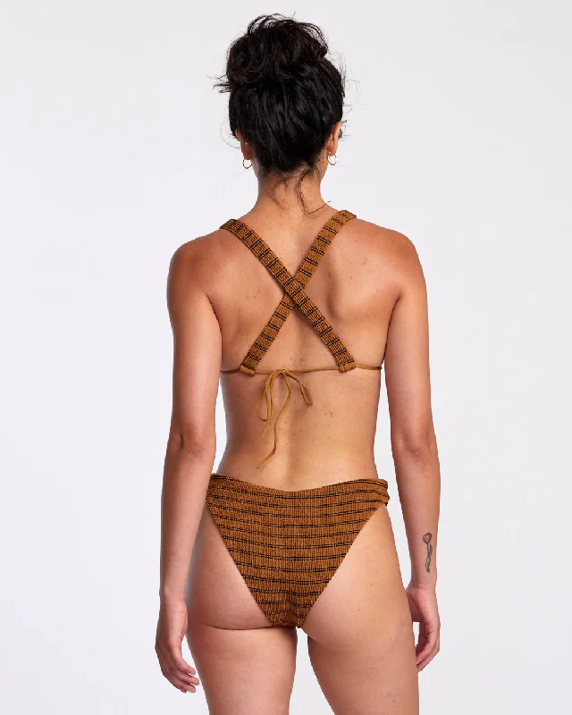 Grooves Stripe Medium Bikini Bottoms - Workwear Brown Bikini with ruffles, Feminine, Chic, Trendy