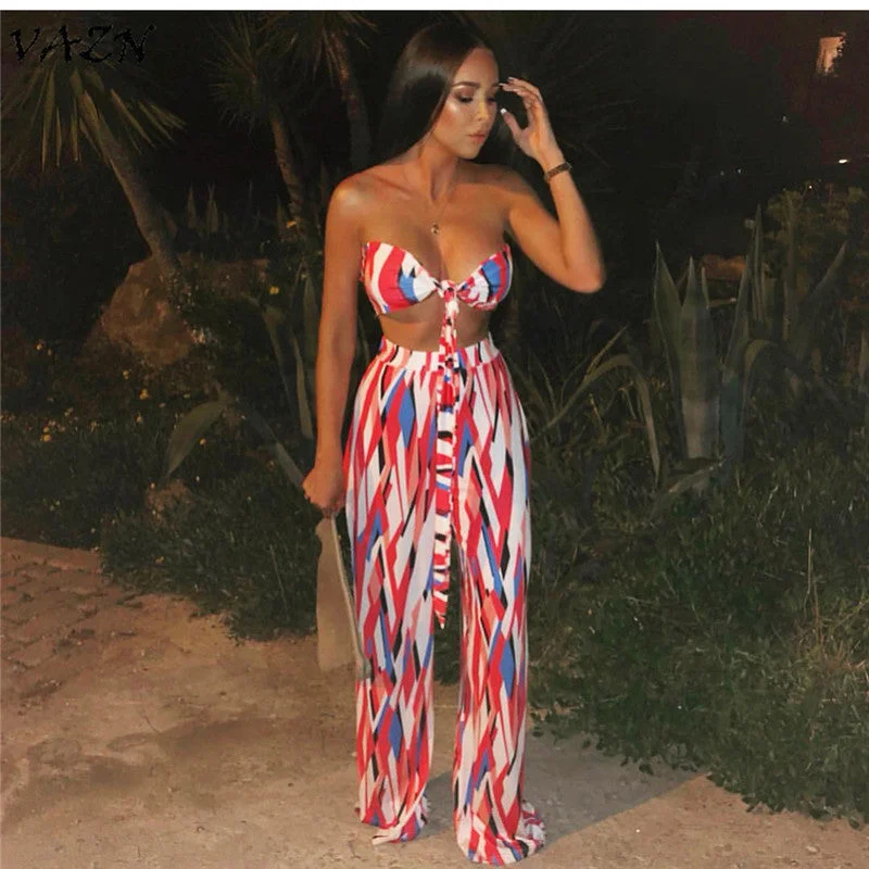 Night Club Fashion 2 Pieces Women Set Halter Bikini Full Flare Pants Fringed bikini top, Fun, Trendy, Sexy