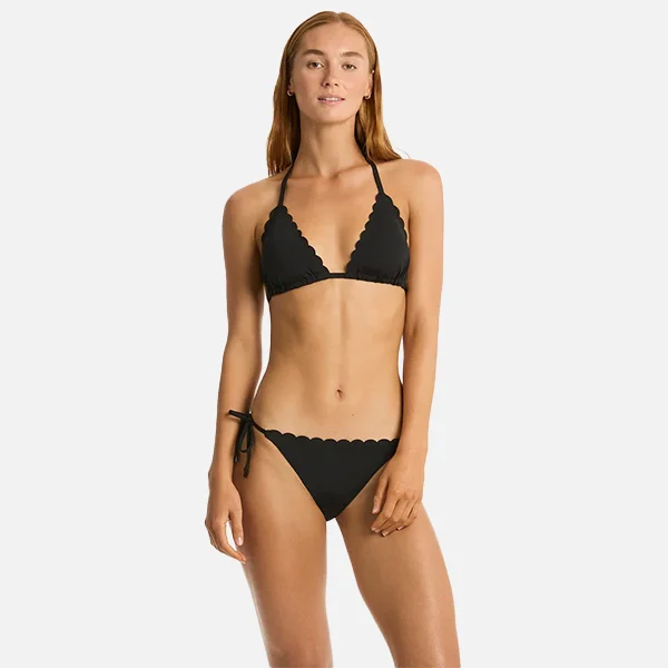 Sea Level Scalloped Tie Side Bikini Bottom - Black Low-cut bikini top, Sexy, Chic, Comfortable