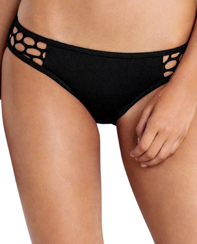 Seafolly Solid Black Mesh Hipster Bikini Bottom Bikini with tie sides, Adjustable, Comfortable, Trendy