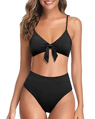 Two Piece High Waisted Bikini With High Rise Bottom For Women-Black Bikini with skirt, Feminine, Trendy, Summer