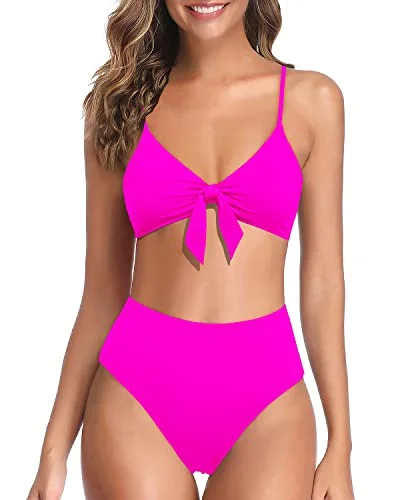 High Rise Two Piece High Waisted Bikini For Women-Neon Pink Animal print bikini set, Bold design, Sexy, Fashionable