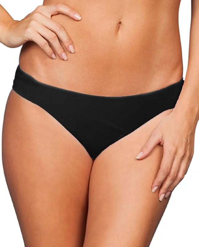 Zali Solid Black Hipster Bikini Bottom Bikini with button detail, Trendy, Chic, Sexy