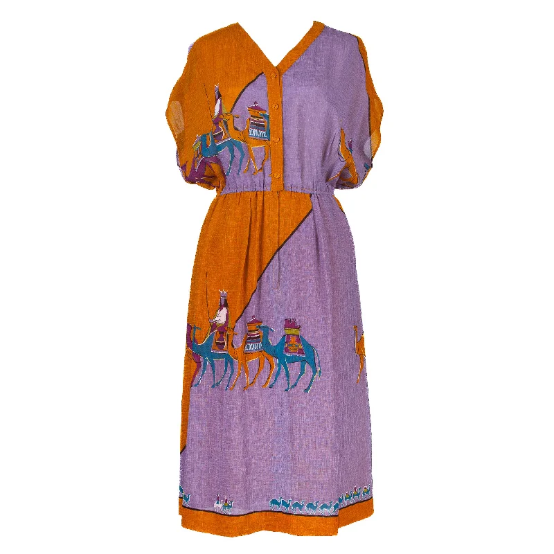 Vintage abstract camel polyester dress