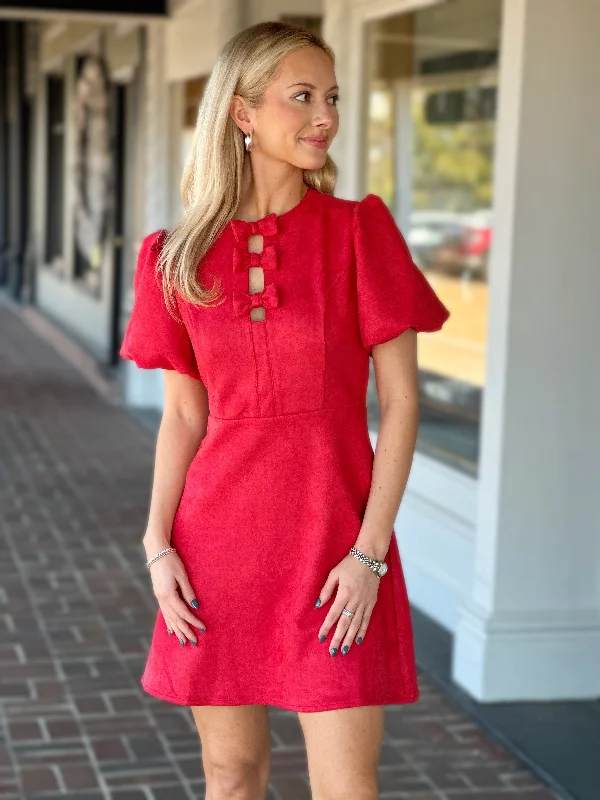 Cascading Echoes Red Ribbons Dress