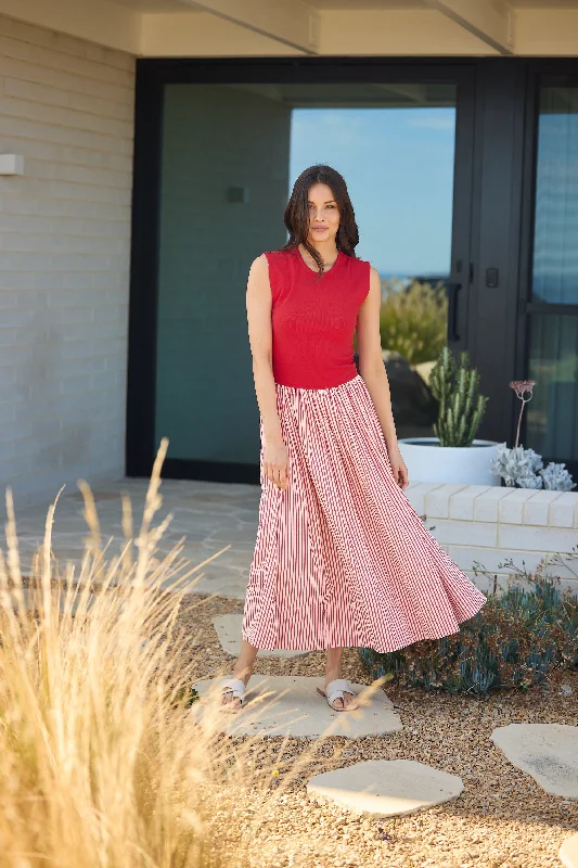 Daphne Dress White With Red Stripe