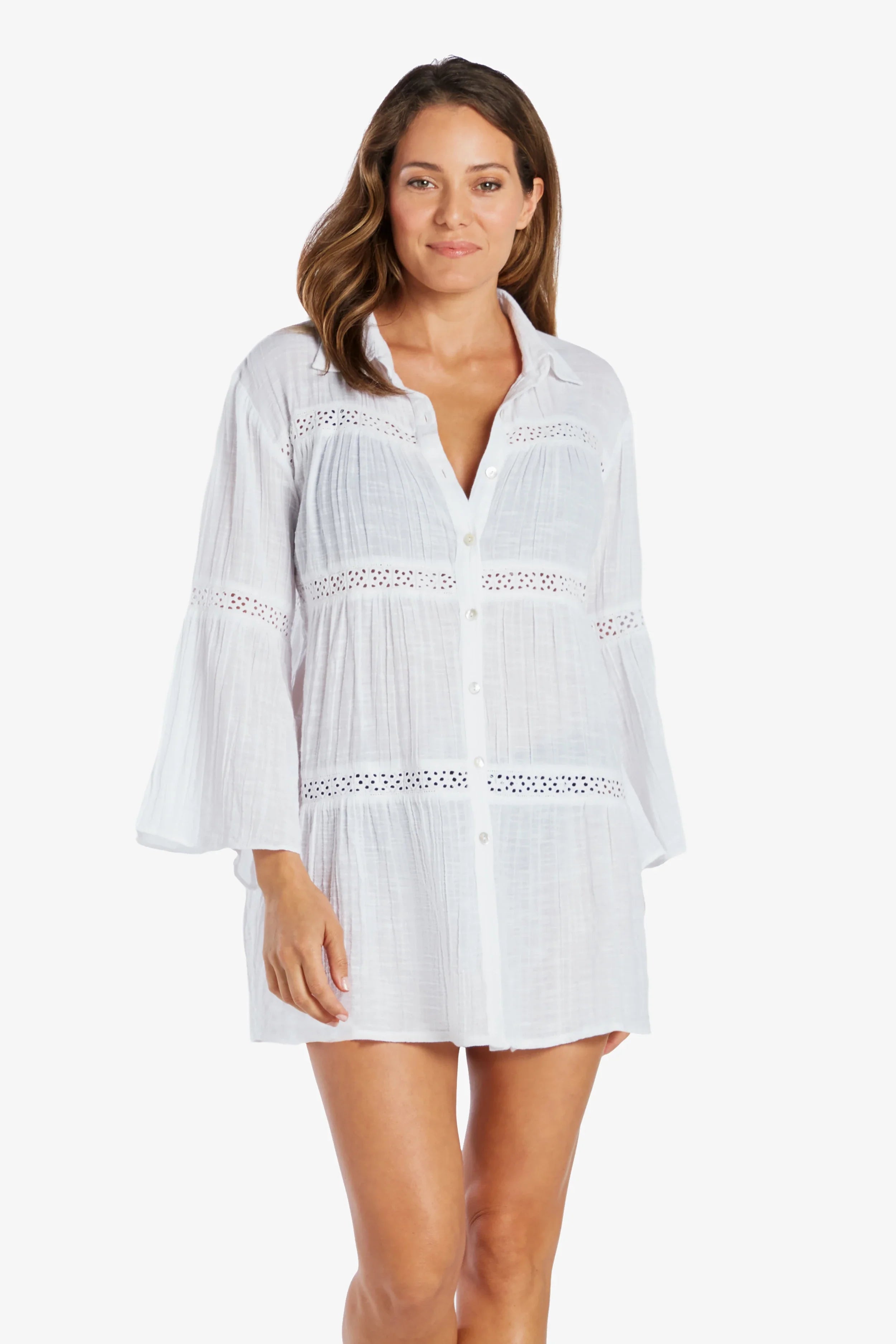 Eyelet Trim Dress  |  White