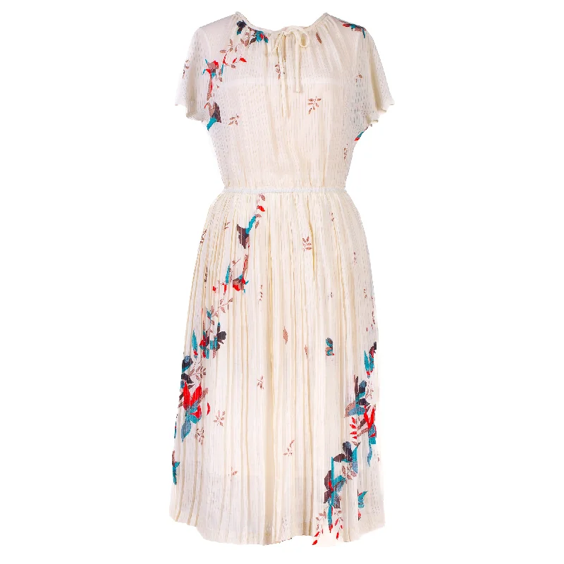 Vintage fallen leaves print dress with round neckline
