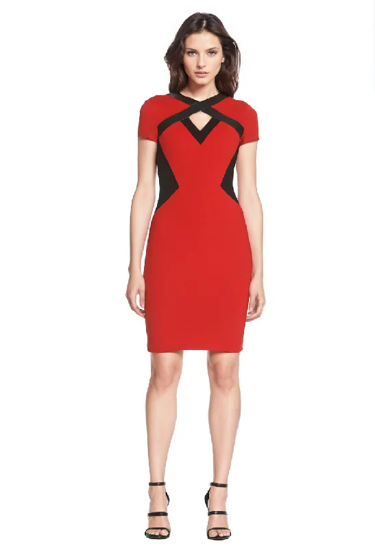 FOCUS by Shani — Ponte Knit Keyhole Dress in Red