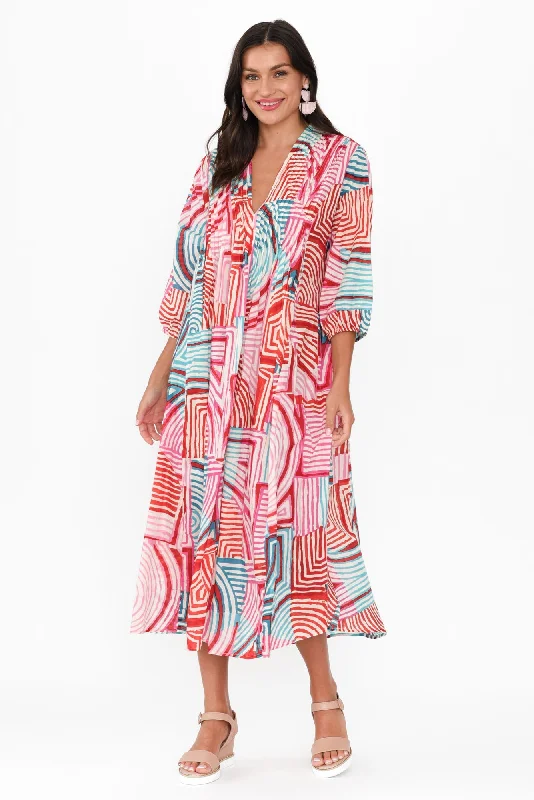 Fria Pink Geo Cotton Dress