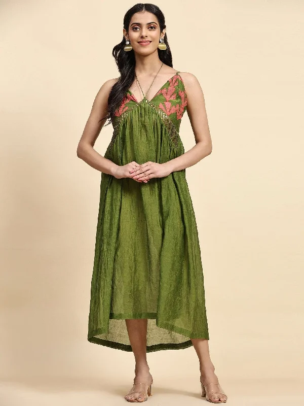 Green Patch Work With Zardozi Pure Silk Dress