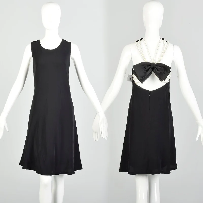 Medium 1980s Victor Costa Pearl Back LBD Sexy Cocktail Little Black Dress