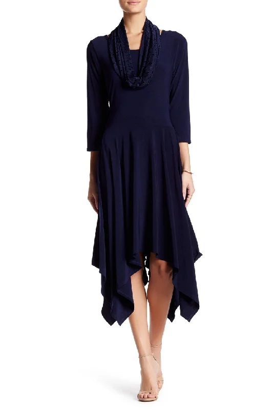Nina Leonard - Cowl Neck Flutter Hem Dress L48290BTSC