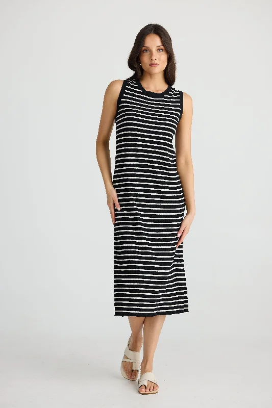 Squad Dress Black With Ecru Stripe