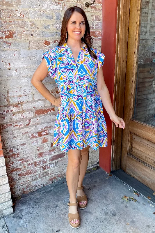 Walk Through Fire For You Azure Print Dress