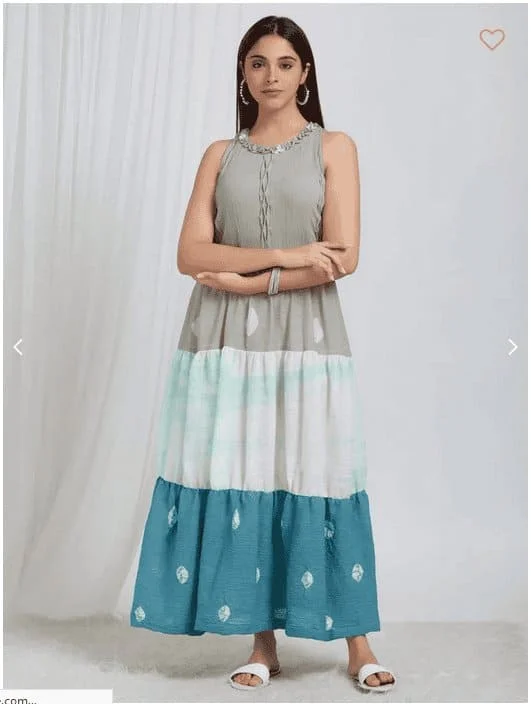 Multicolor Tie & Dye Crush Cotton Tiered Dress
