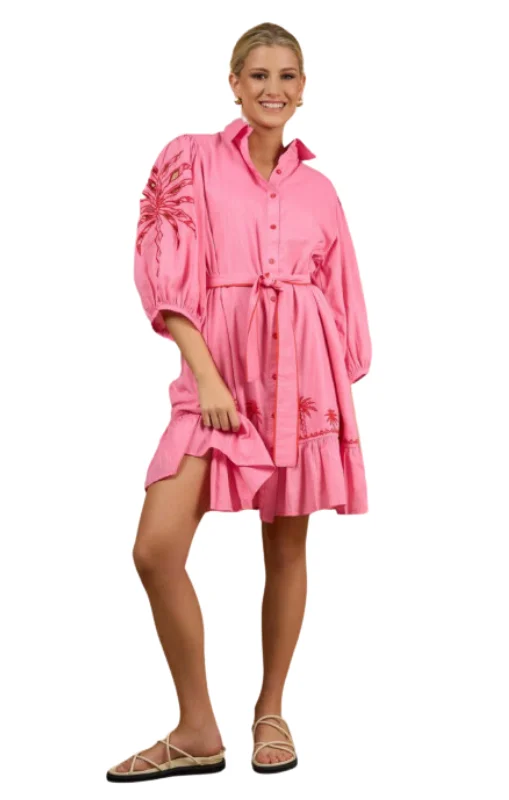 Collectivo - JUNE DRESS PINK PALM EMBROIDERY - COL24-138