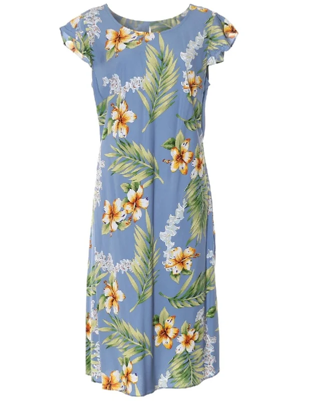 Knee Length Hawaiian Dress Island Tuberose Sleeved