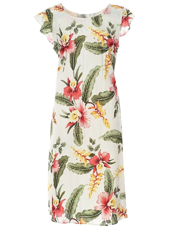 Knee Length Hawaiian Dress Orchid Pua Sleeved