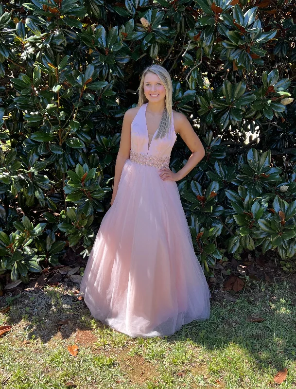 Lucci Lu 981054 Blush Halter Satin Ballgown - Size 8