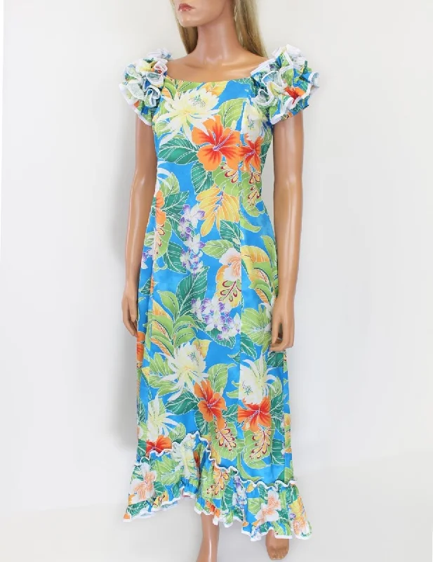 Long Muumuu Blue Dress Tropical Forest Mirage