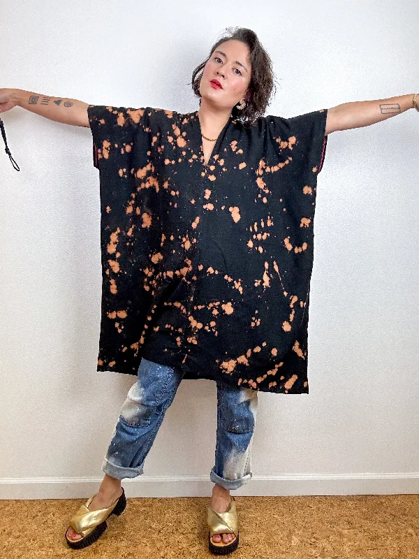 Oversized Hand-Dyed Linen Blend Smock Dress Black Bleach Speckle