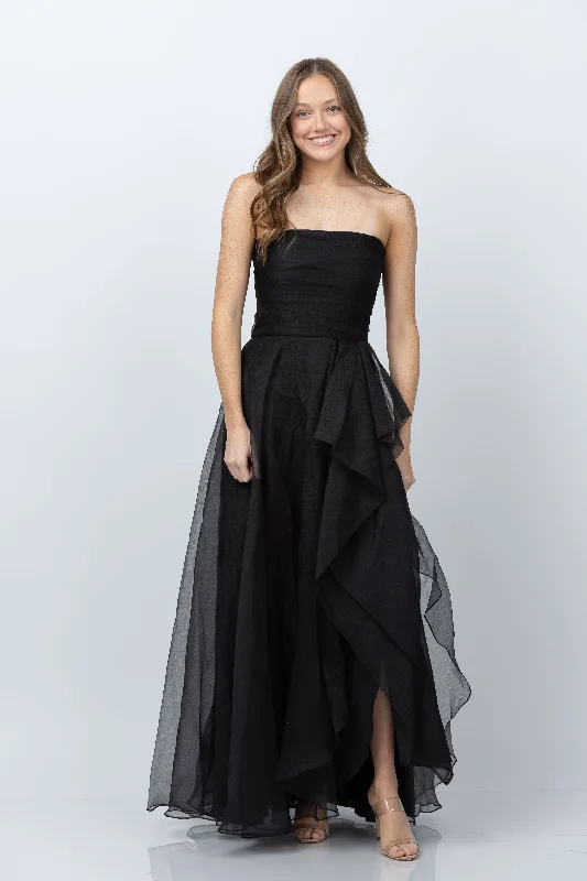 Theia Teresa Strapless Draped Dress in Black