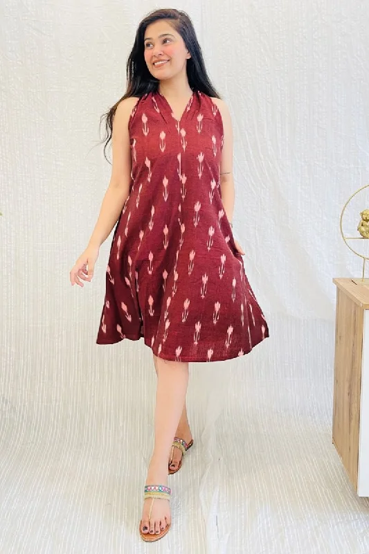 Wine Ikat Halter Dress