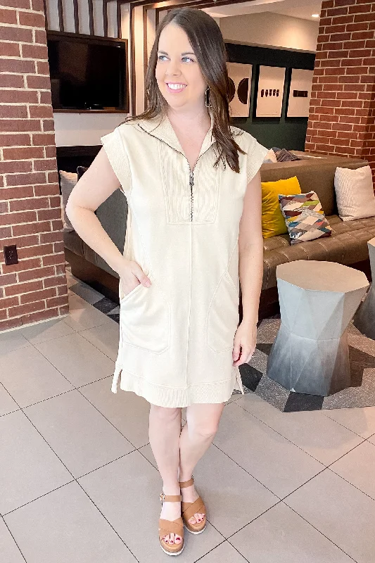 Zip It Up Light Taupe Dress