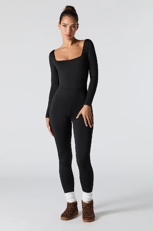 Contour Square Neck Long Sleeve Jumpsuit Sleeveless wide leg jumpsuit, Comfortable, Trendy, Casual