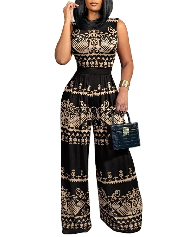 2023 Fashion Loungewear Bodysuits Women Summer Simple Print Sleeveless Wide Leg Pants Elegant Jumpsuits Streetwear Dropshipping Button-down jumpsuit, Casual, Street style, Trendy