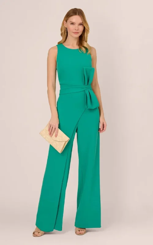 Adrianna Papell- Wide Leg Crepe Jumpsuit with Bow Accent Print jumpsuit, Bold patterns, Trendy, Casual