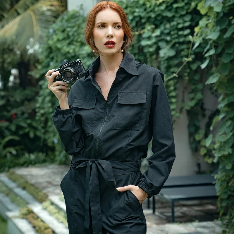 Amelia Recycled Travel Jumpsuit, in Black Velvet jumpsuit, Glamorous, Luxurious, Evening wear