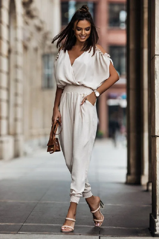 Azelia Cold Shoulder Jumpsuit Wide-leg romper jumpsuit, Comfortable, Chic, Trendy