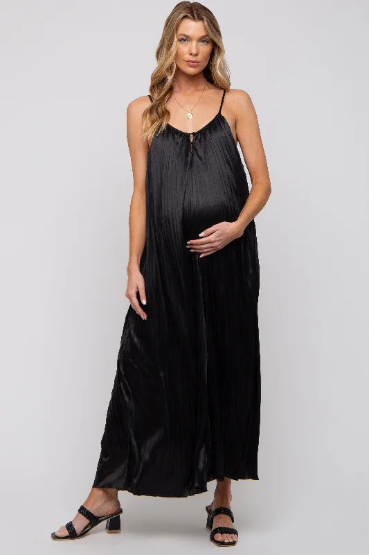 Black Pleated Wide Leg Sleeveless Maternity Jumpsuit Formal jumpsuit, Chic, Sleek, Elegant