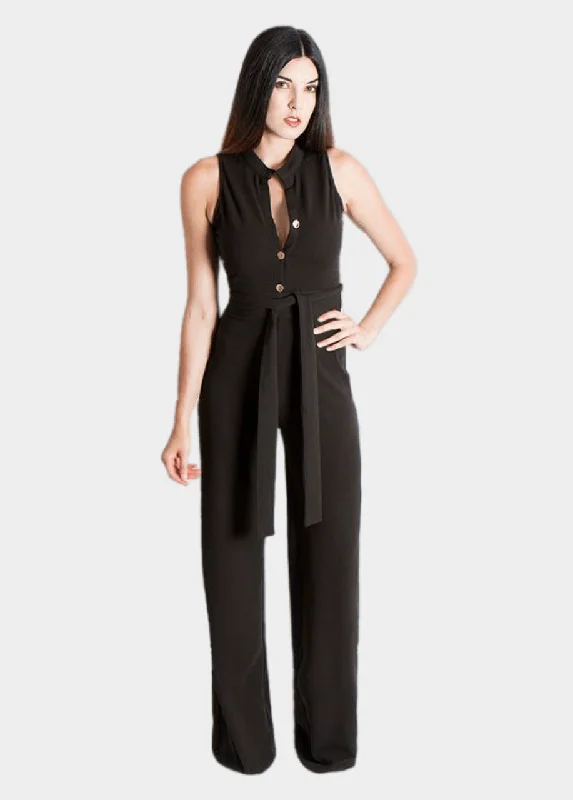 Button Up Jumpsuit - Black Jumpsuit with belt, Slim fit, Trendy, Comfortable
