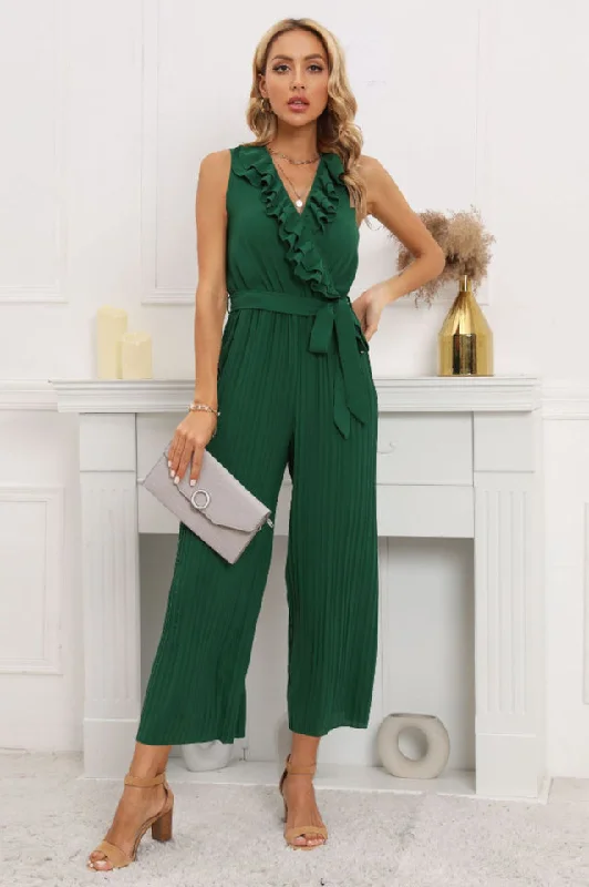 Calf Length Pleated Ruffled Jumpsuit Summer jumpsuit, Light fabric, Casual, Relaxed fit